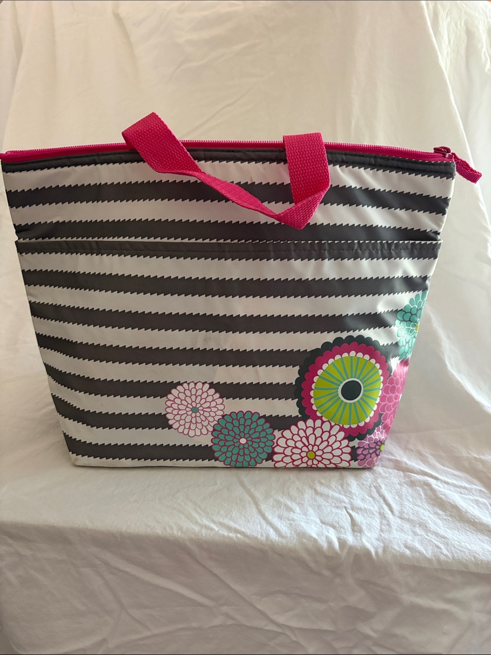 thirty-one Pink Floral & Gray-White Zigzag Insulated Lunch Tote